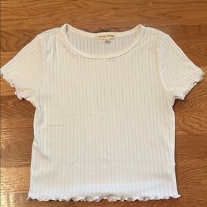 Moa Moa Ivory Ribbed Short Sleeve Top